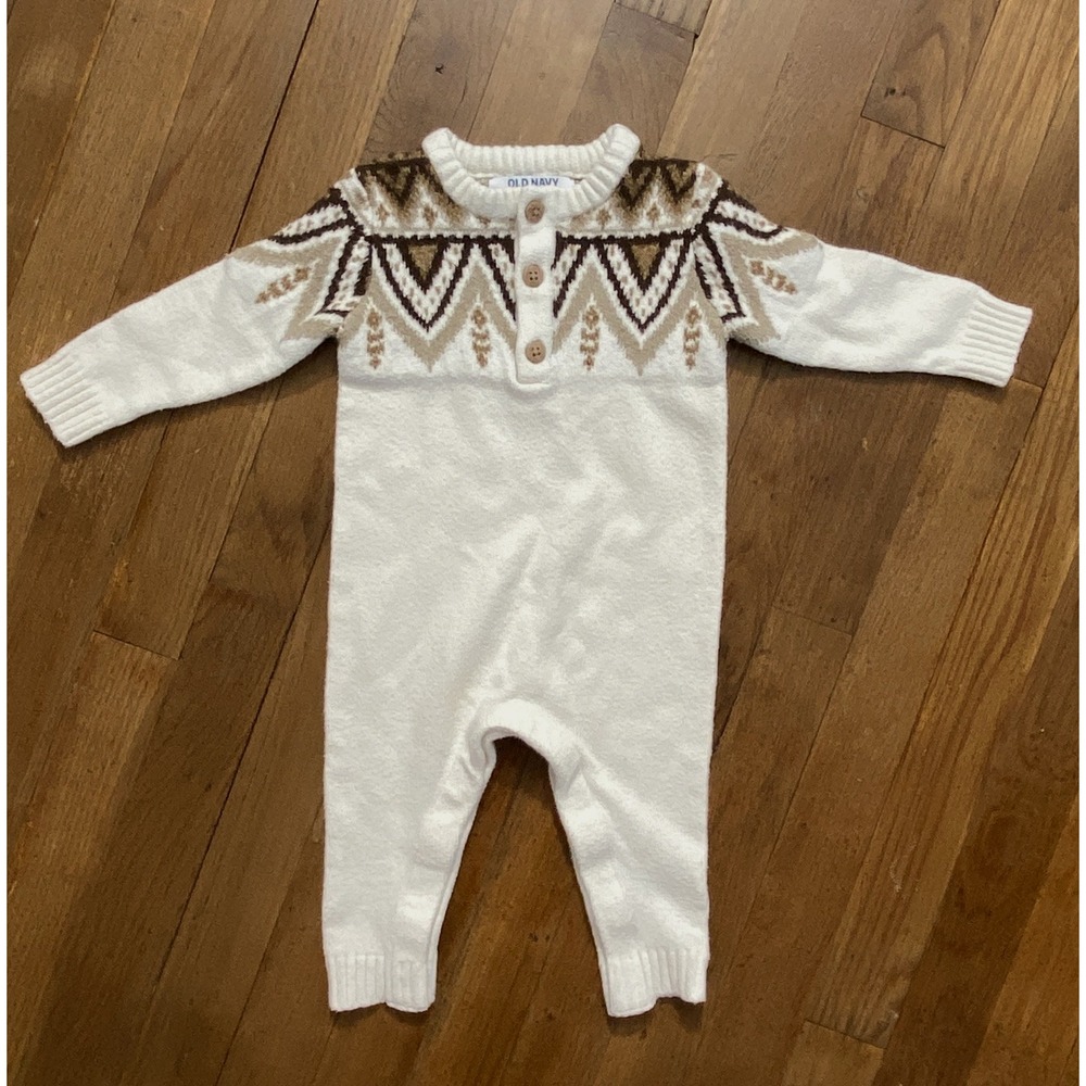 Old Navy Infant Knit One-Piece Sweater Romper Fair Isle Nordic Yoke Warm & Cozy